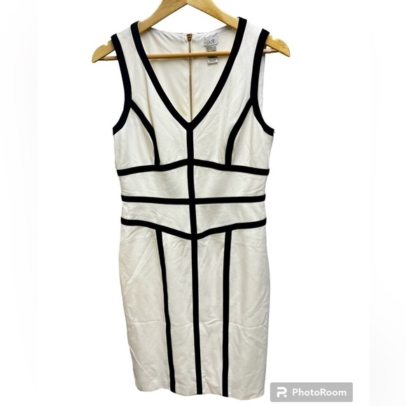 Cache White With Black Stripes Bodycon Dress Size 8 - Picture 1 of 7